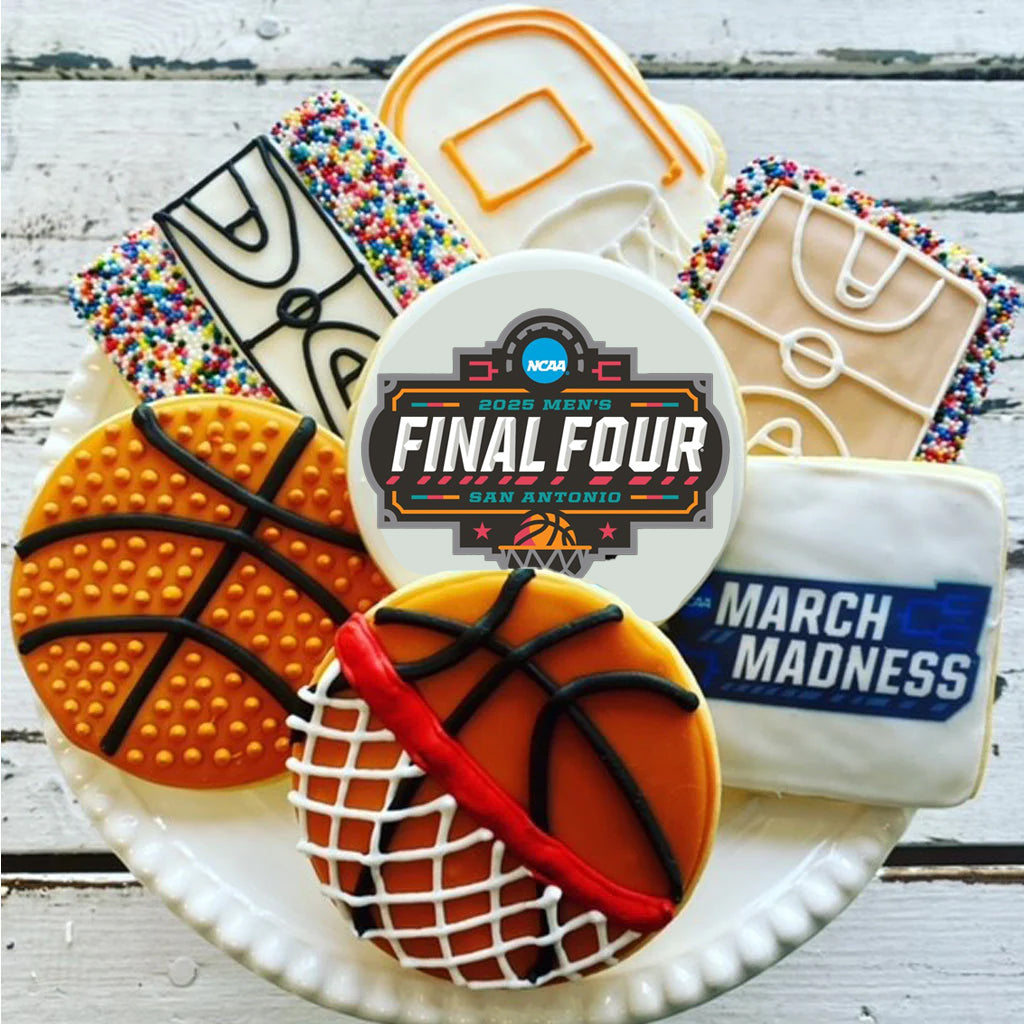 Final Four basketball-themed decorated sugar cookies.