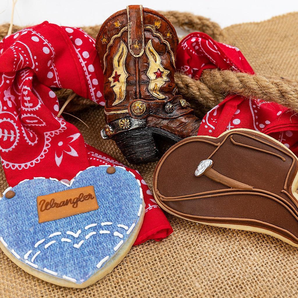 Rodeo collection with cowboy boot, hat cookies, and bandana.