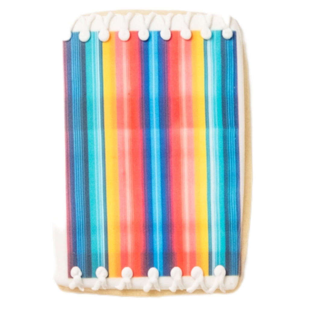 Cinco de Mayo cookie with a colorful striped serape pattern.