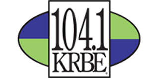 104.1 KRBE radio station logo on an oval background