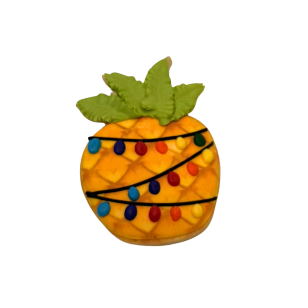 Christmas in July pineapple cookie with colorful lights