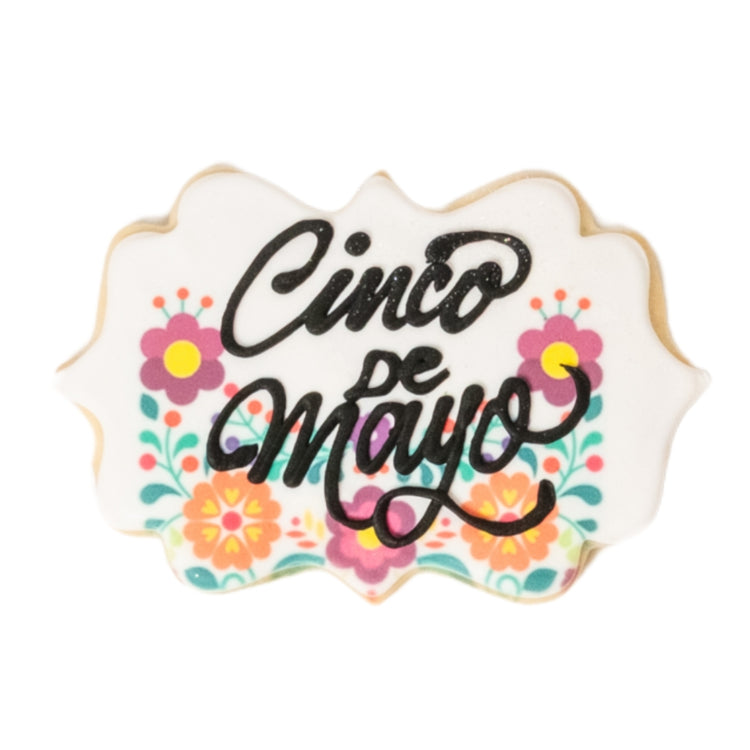 Cinco de Mayo cookie with colorful floral icing design