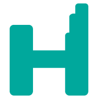 Teal letter H icon with a stepped top right corner