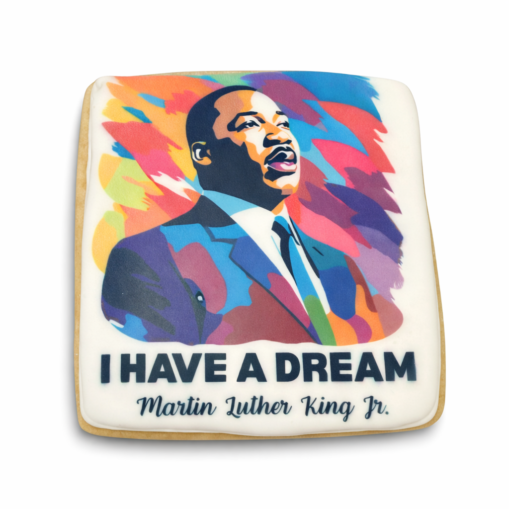 Martin Luther King Day cookie with colorful portrait art