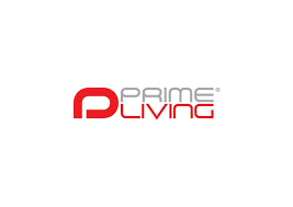 Prime Living red and grey logo on a white background