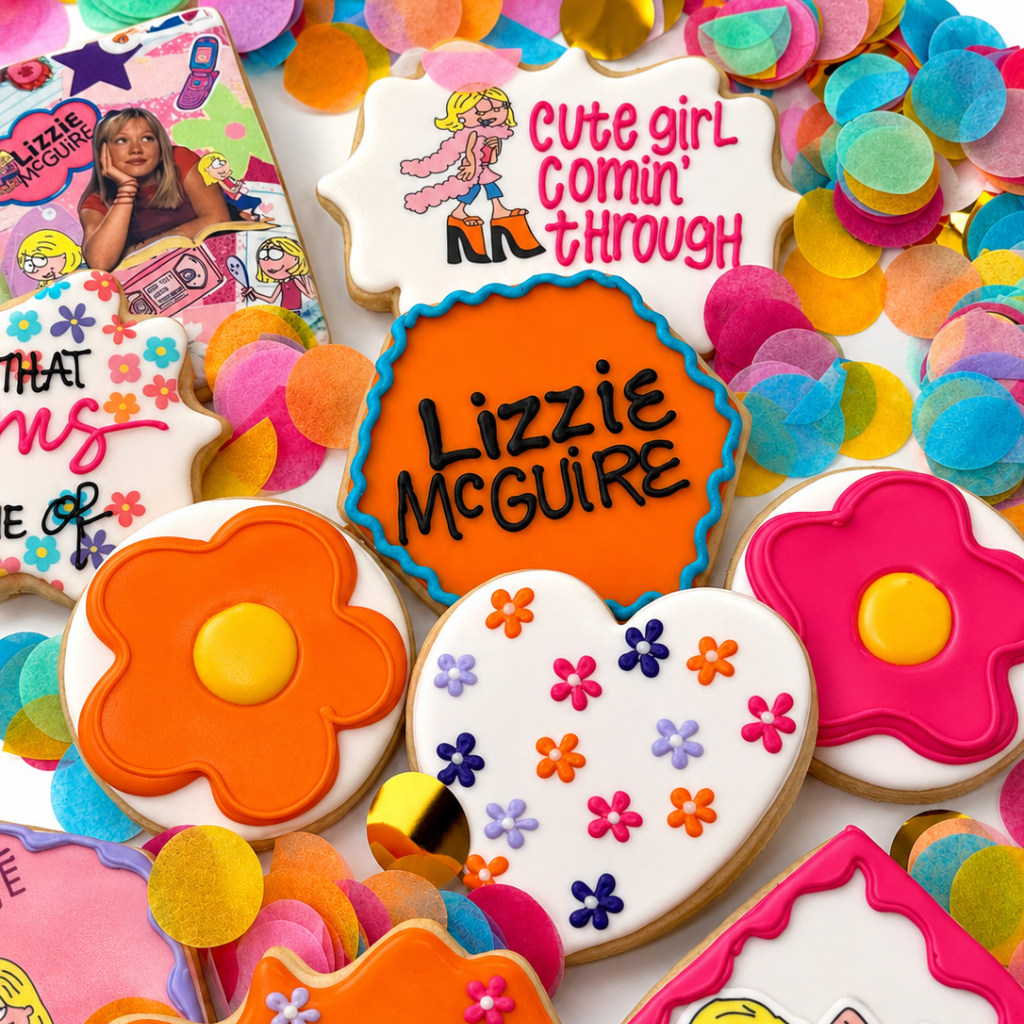 Lizzie McGuire assorted cookies with colorful floral icing.