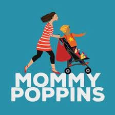 Mommy Poppins logo with a woman pushing a child in a stroller.