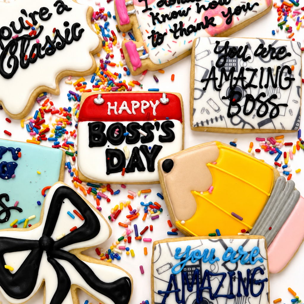 Assorted Boss's Week cookies with colorful sprinkles.