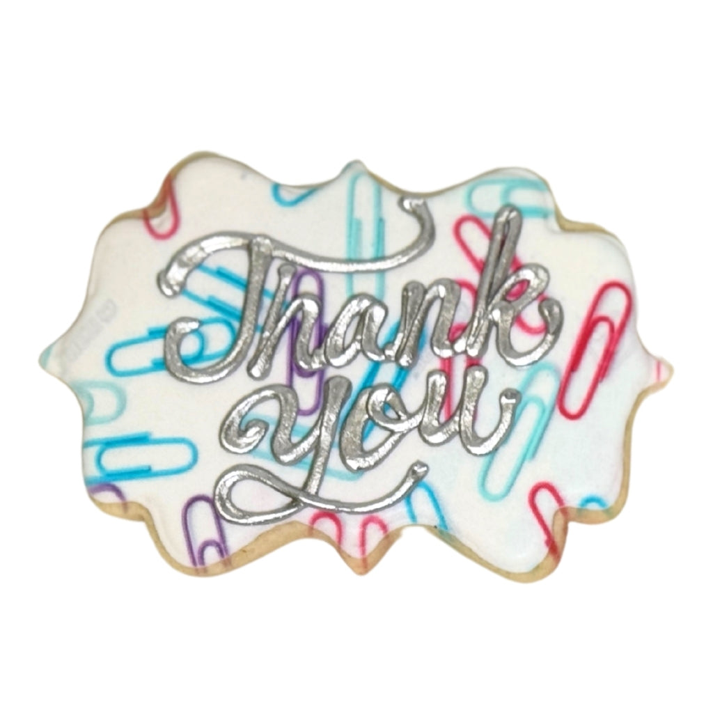 Admin Professionals Week cookie with silver Thank You icing.