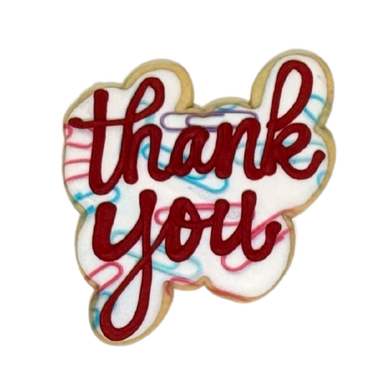 Admin Professionals Week cookie with red thank you icing.