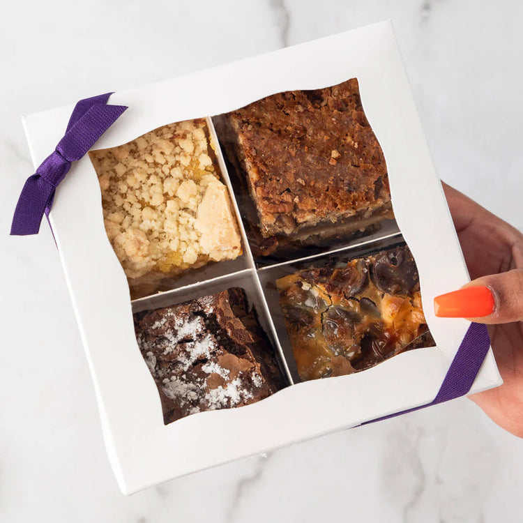 Bar Cookie Gift Box with four assorted flavors in a white window box.