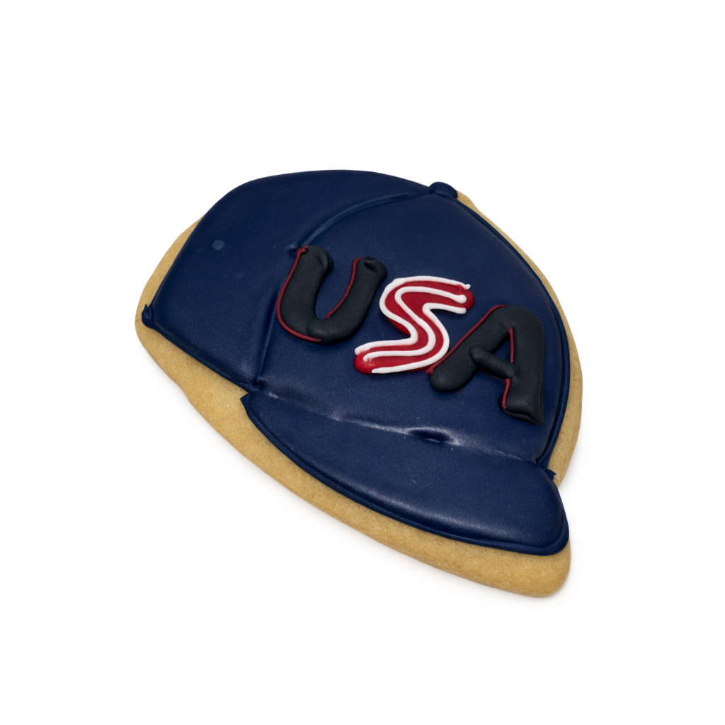 World Baseball Classic 2026 cookie shaped like a blue USA cap