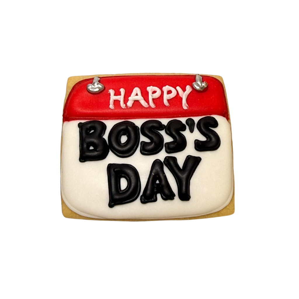 Square Boss's Day cookie with red and white icing.