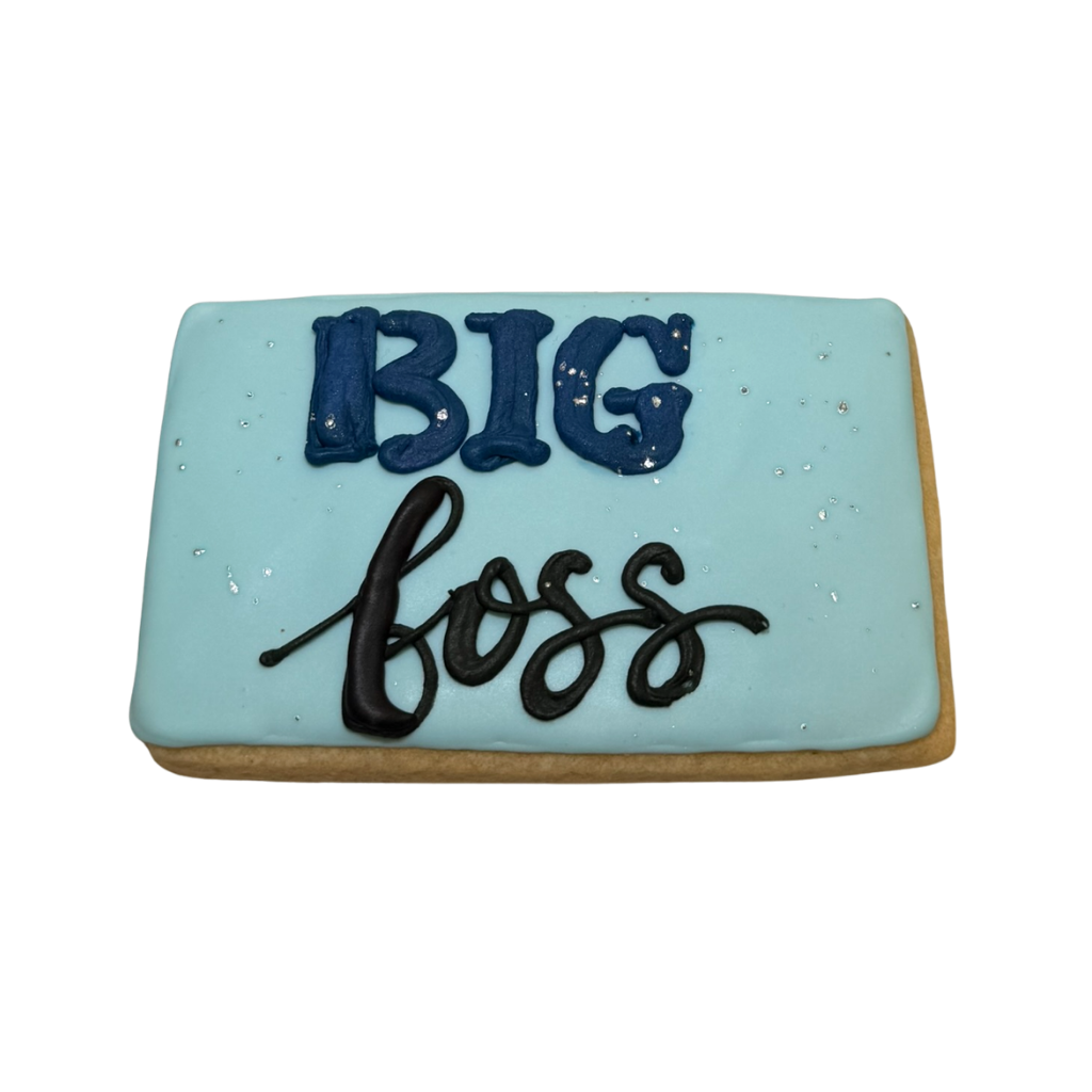Boss's Week cookie with blue icing and Big Boss lettering.
