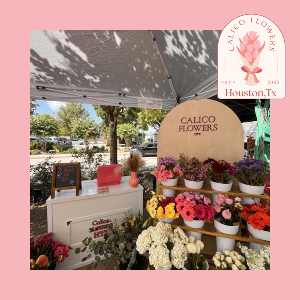 Build-Your-Own Bouquet pop-up stand with colorful fresh flowers.