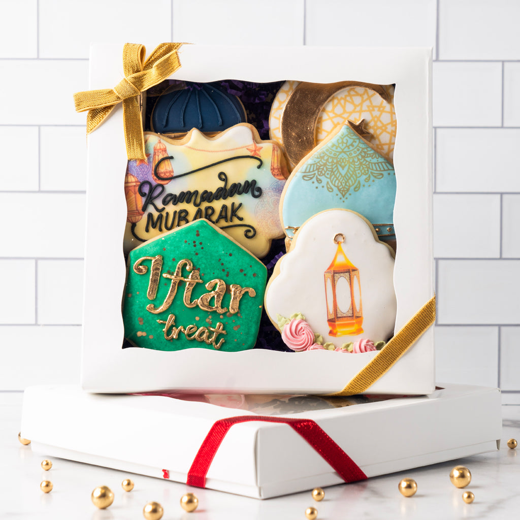 Curated gift box of 6 Ramadan cookies with festive icing.