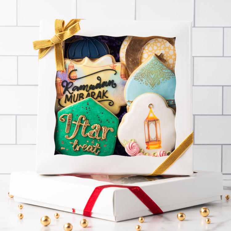 Curated gift box of 6 Ramadan cookies with festive icing.