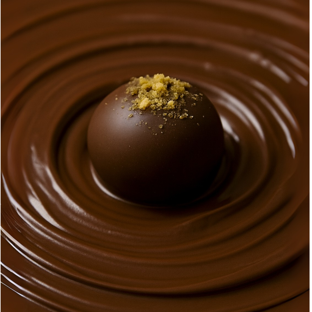 Dubai Chocolate Truffle topped with gold flakes in melted chocolate