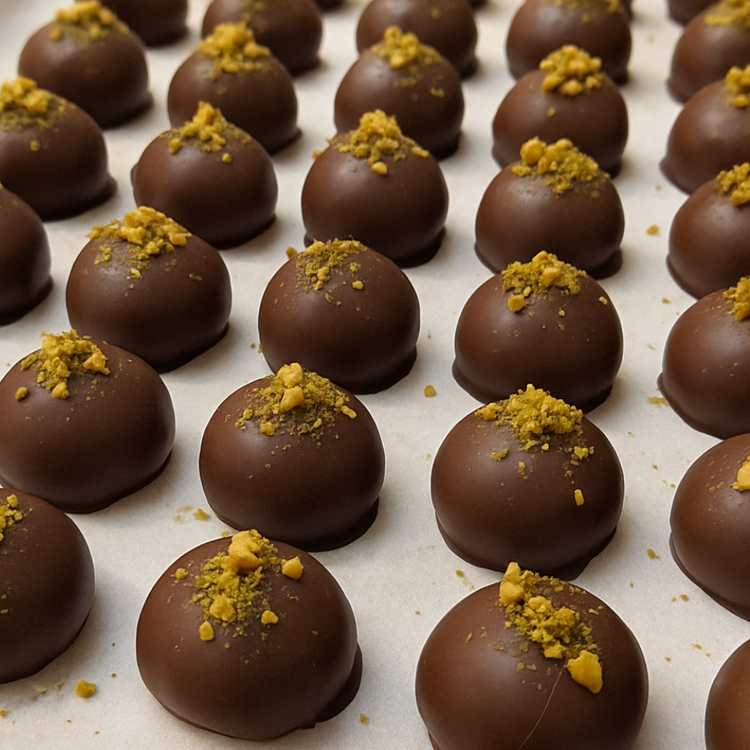 Dubai Chocolate Truffles topped with crushed pistachios