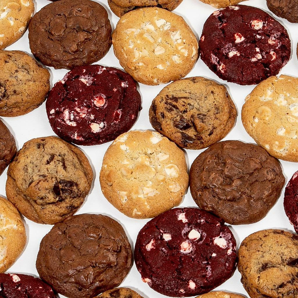 Red Velvet White Chocolate Dough cookies on white background