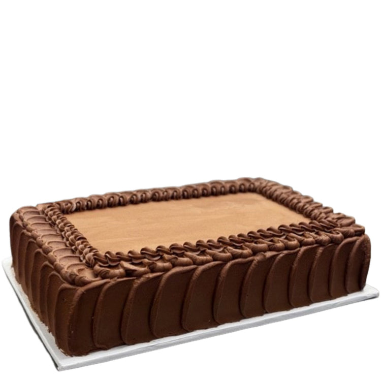Old-Fashioned Diner sheet cake with chocolate frosting.