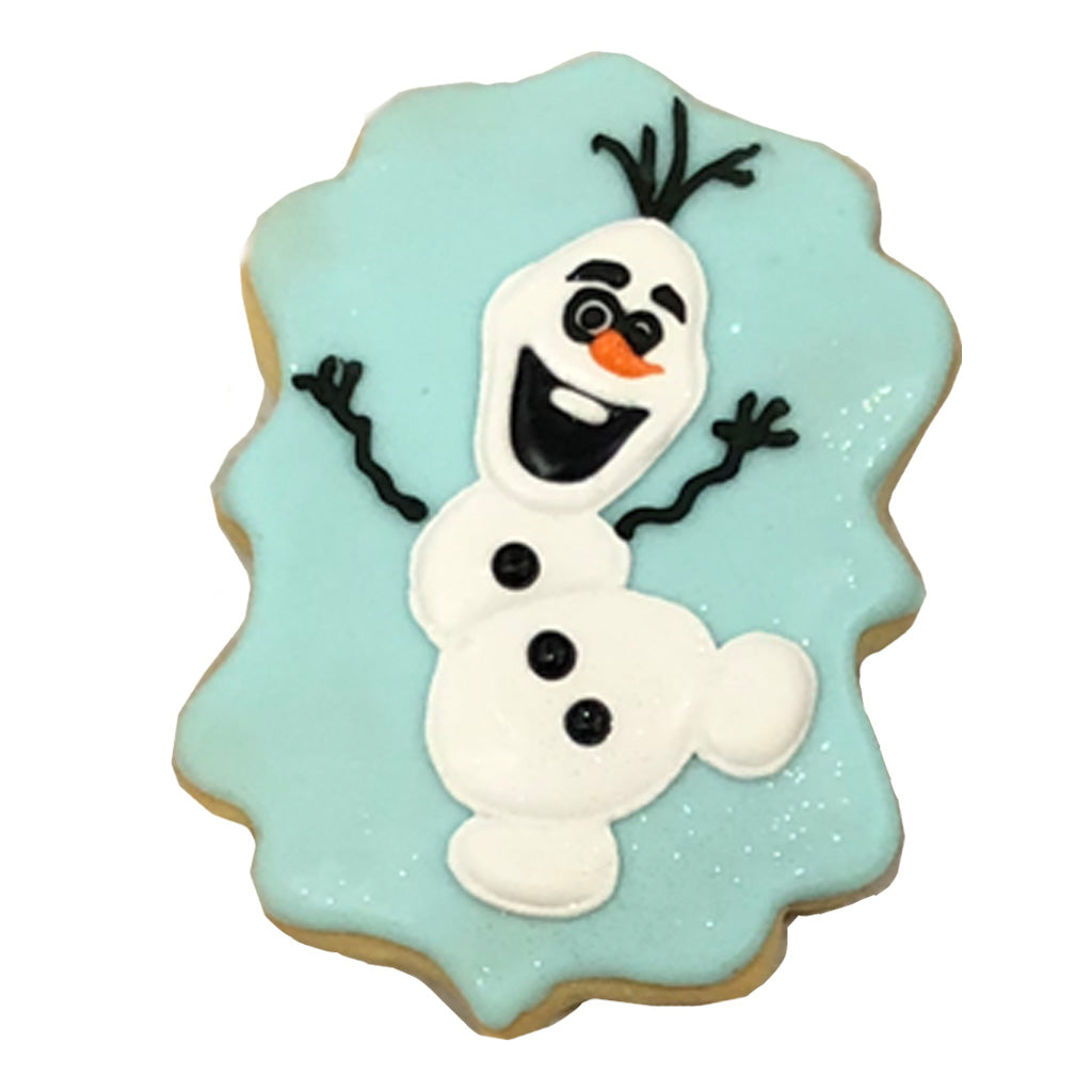 Frozen Olaf character sugar cookie with light blue icing