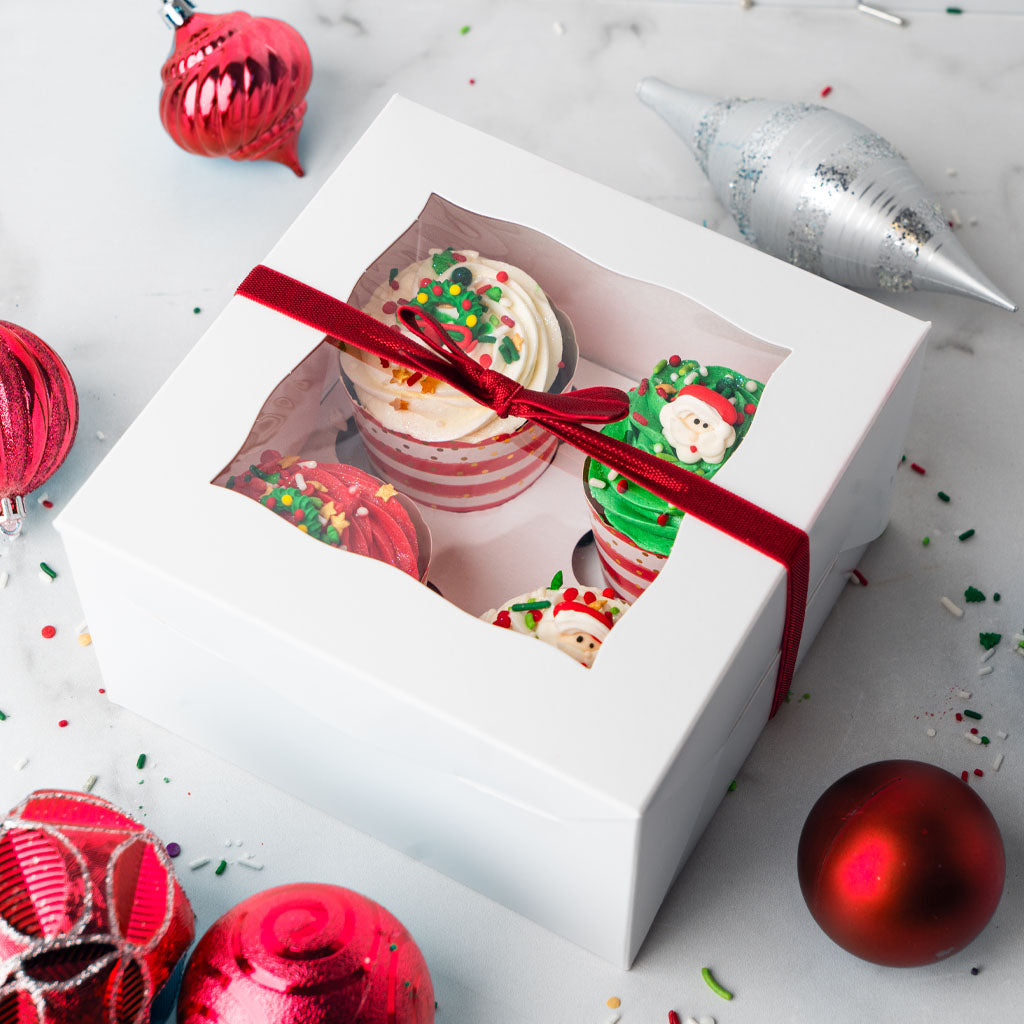 Christmas Cupcake Collection in a white gift box with red ribbon