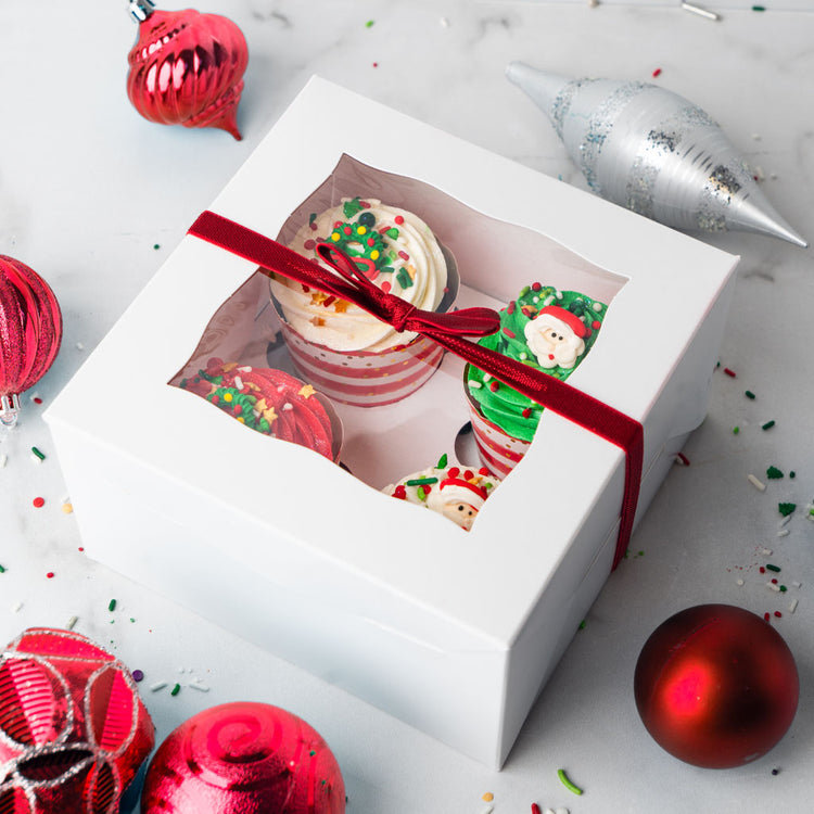 Christmas Cupcake Collection in a white gift box with red ribbon