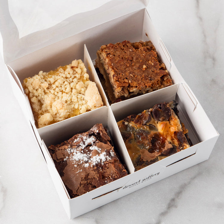 Bar Cookie Gift Box with four assorted flavors in a white box.