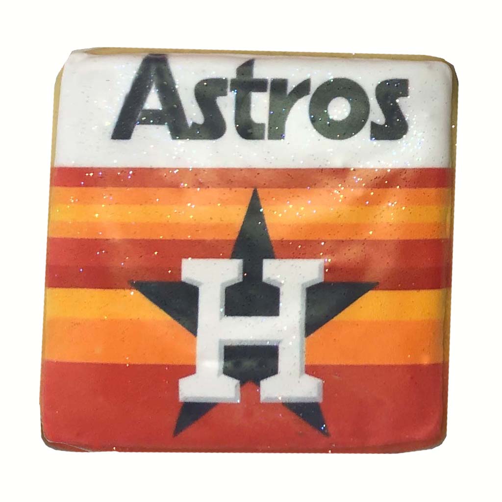 Square cookie with Houston Astros logo and orange stripes