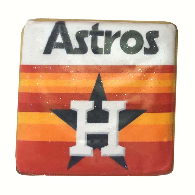 Square cookie with Houston Astros logo and orange stripes