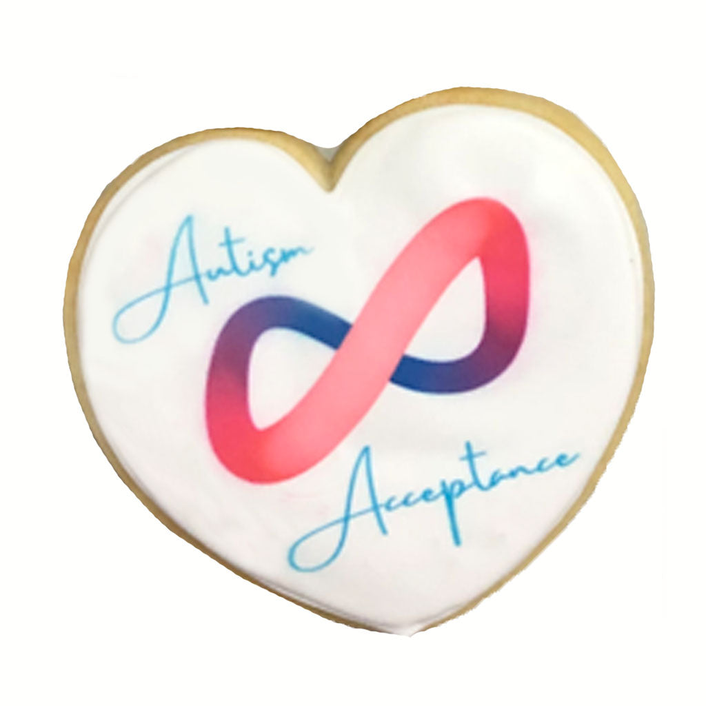 Heart-shaped cookie with Autism Acceptance infinity symbol