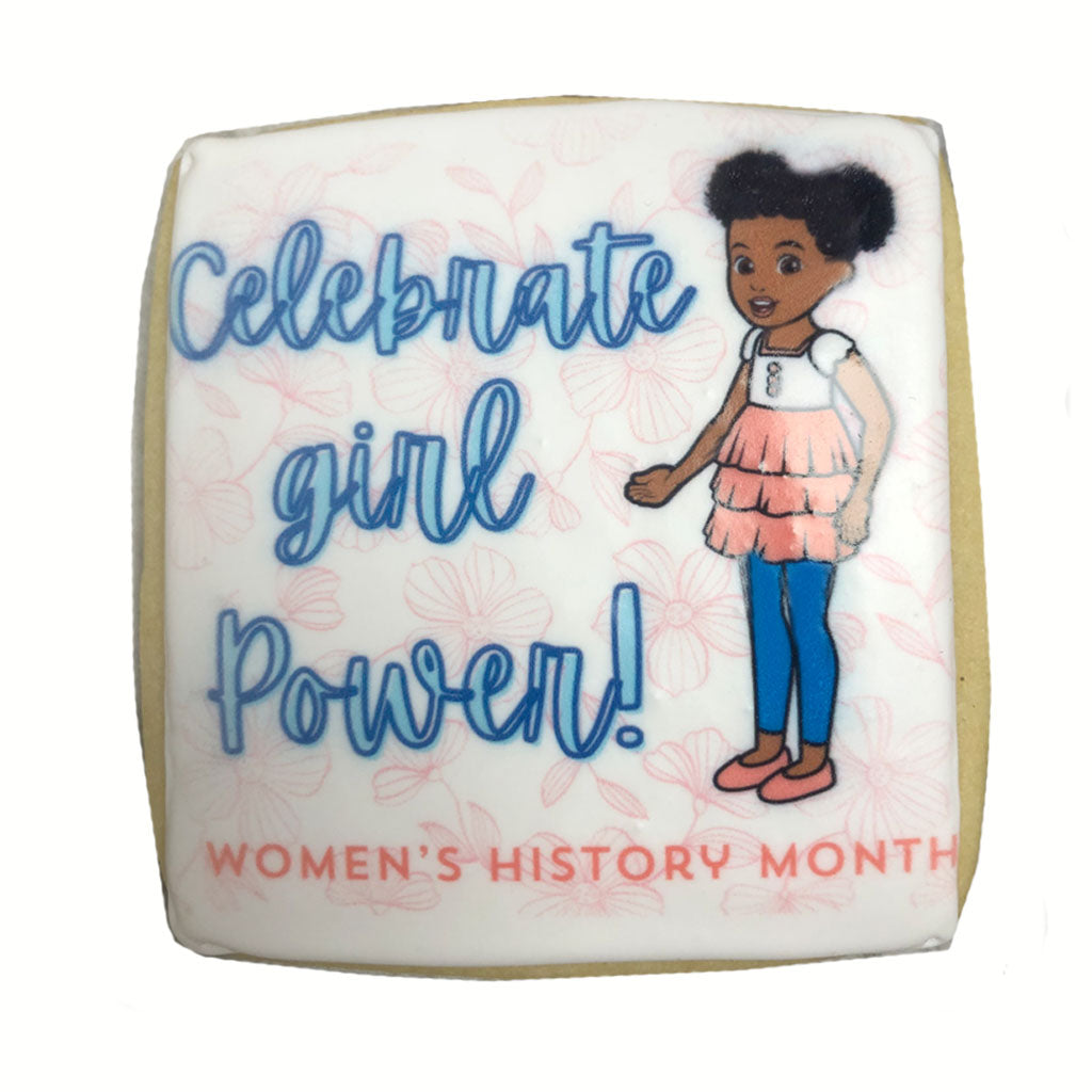 Square cookie with Celebrate Girl Power graphic design