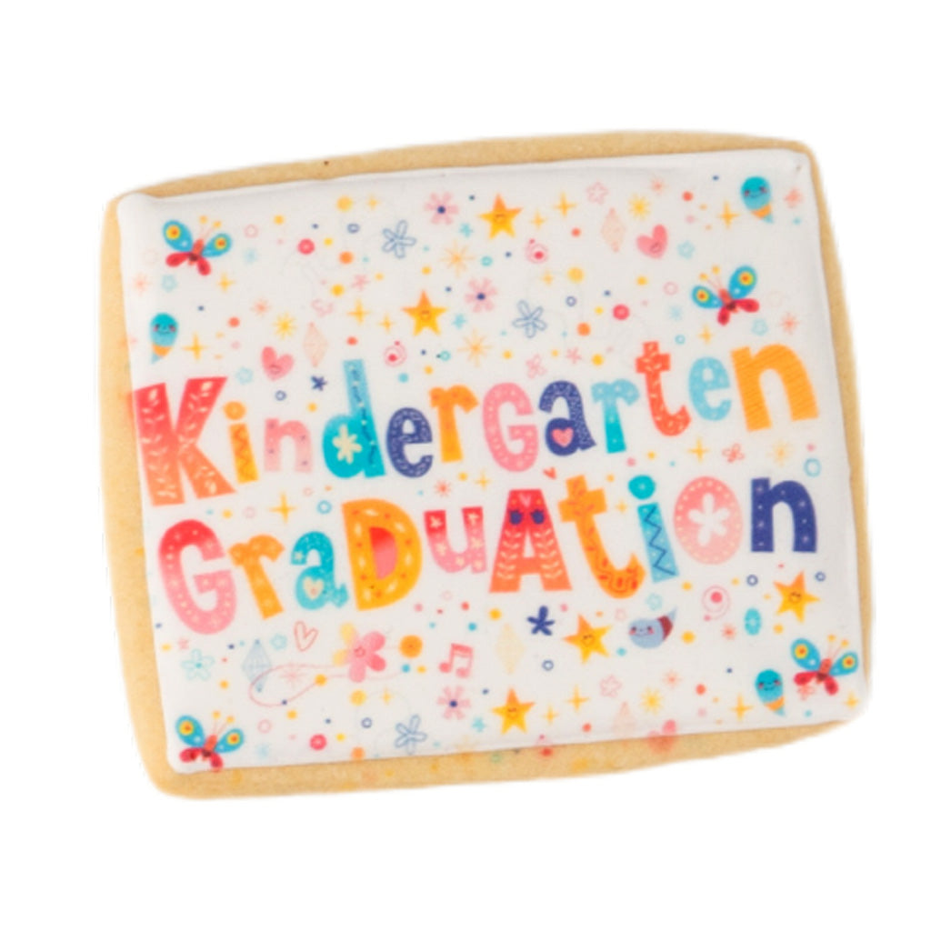 Rectangle Kindergarten Graduation cookie with colorful print