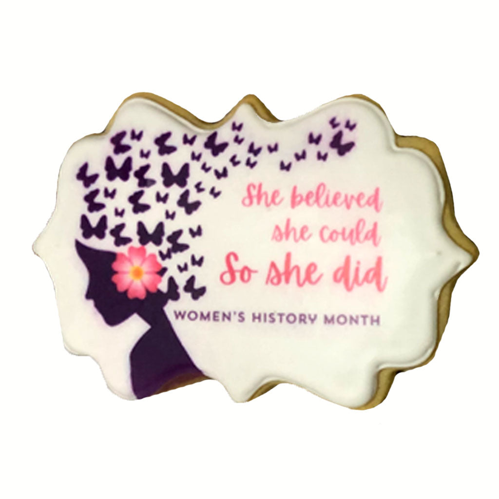 Women's History Month plaque cookie with butterfly design