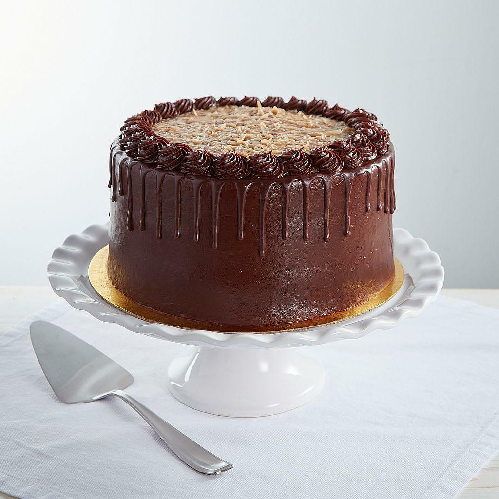 9-inch German chocolate cake with coconut pecan frosting.