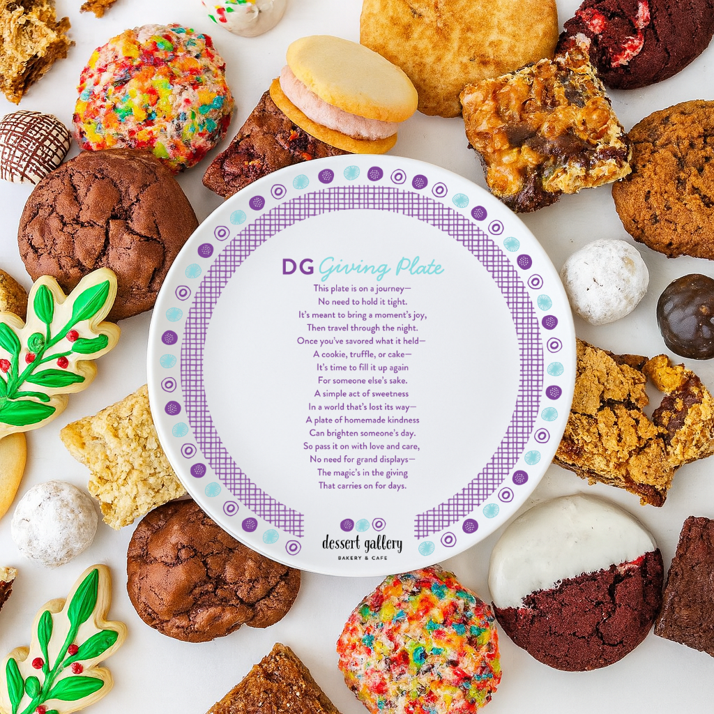 DG Giving Plate surrounded by assorted cookies and treats.