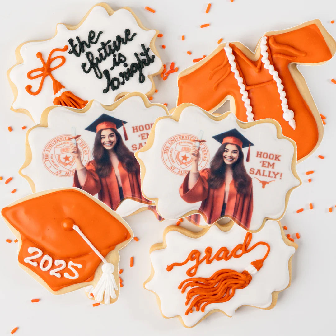 University of Texas graduation cookies with orange icing