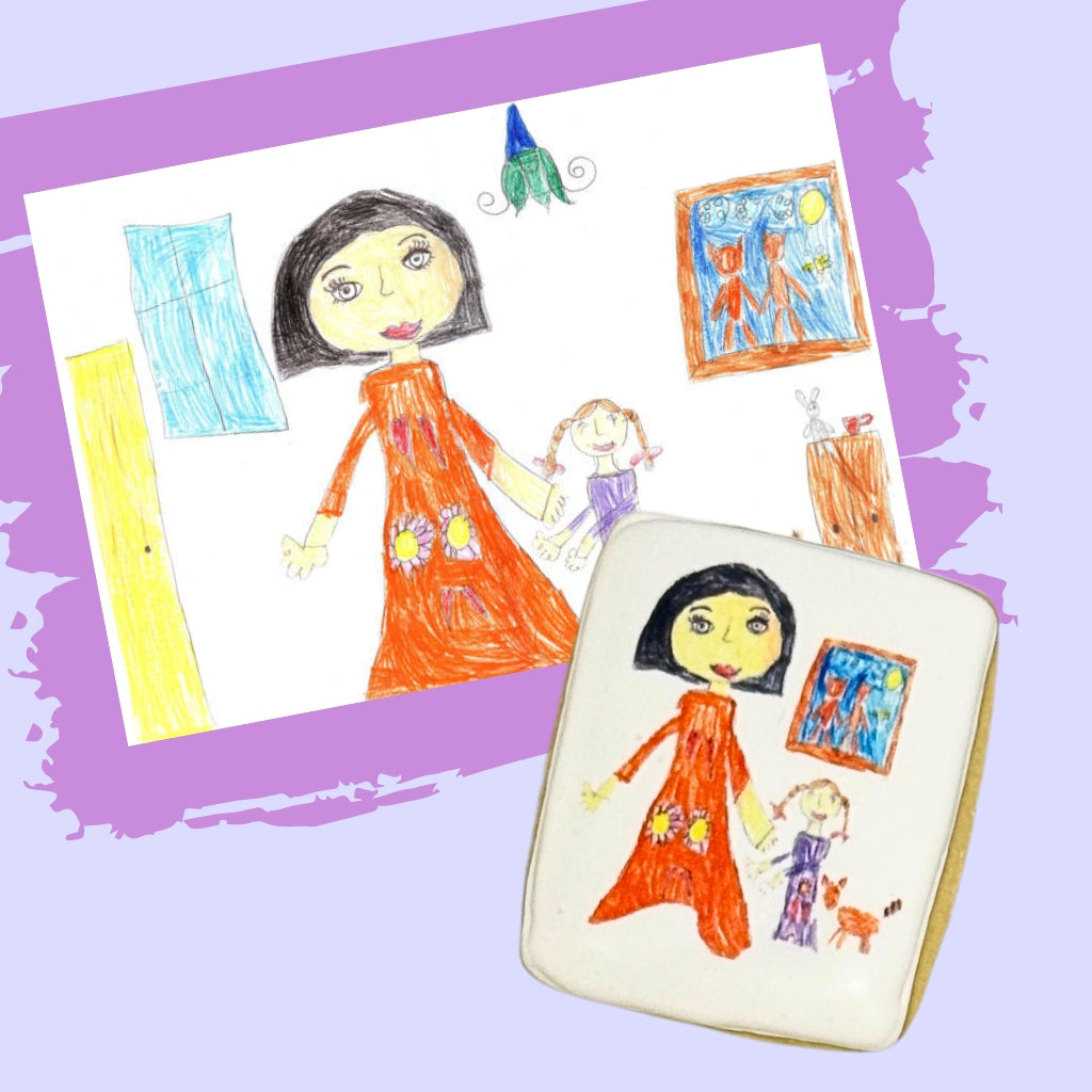 Kiddo Cookie Creations Mother's Day cookie with child drawing