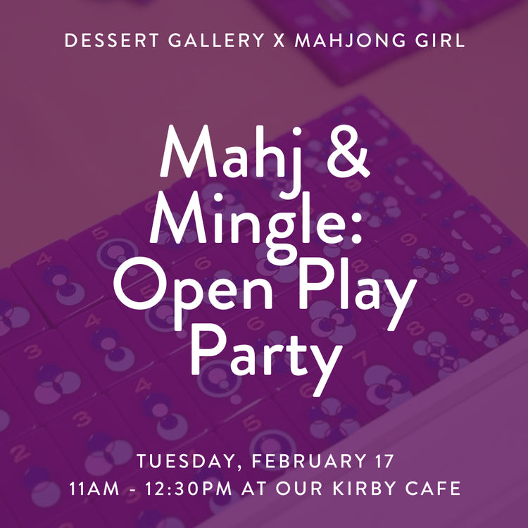Mahj & Mingle morning session event flyer with purple tiles.