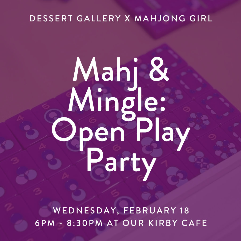 Mahj & Mingle evening session event flyer with purple tiles