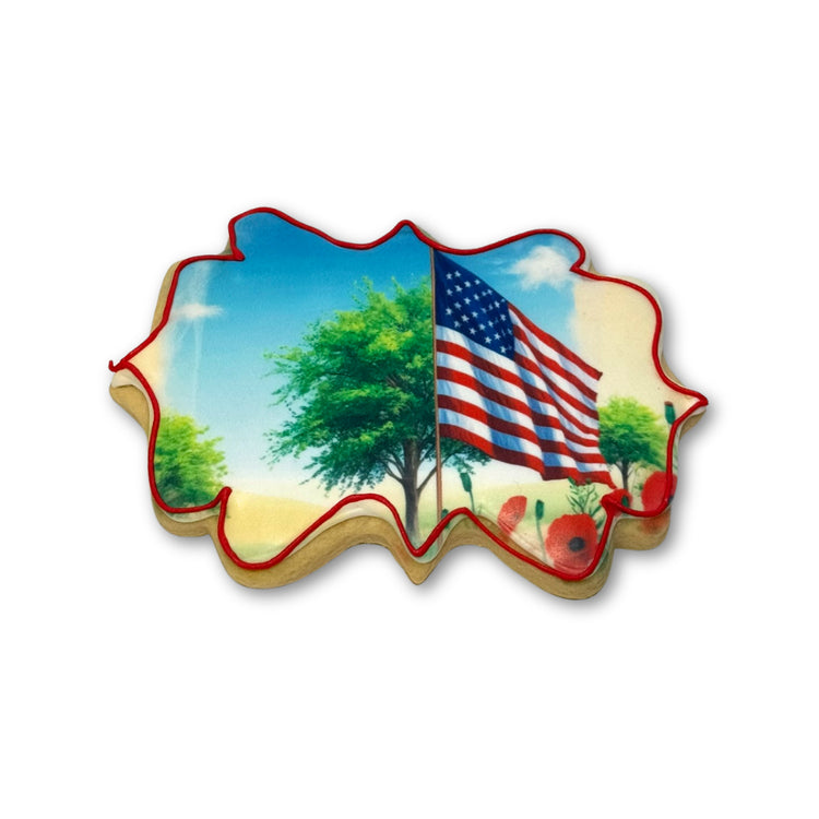 Memorial Day cookie with American flag and poppy design