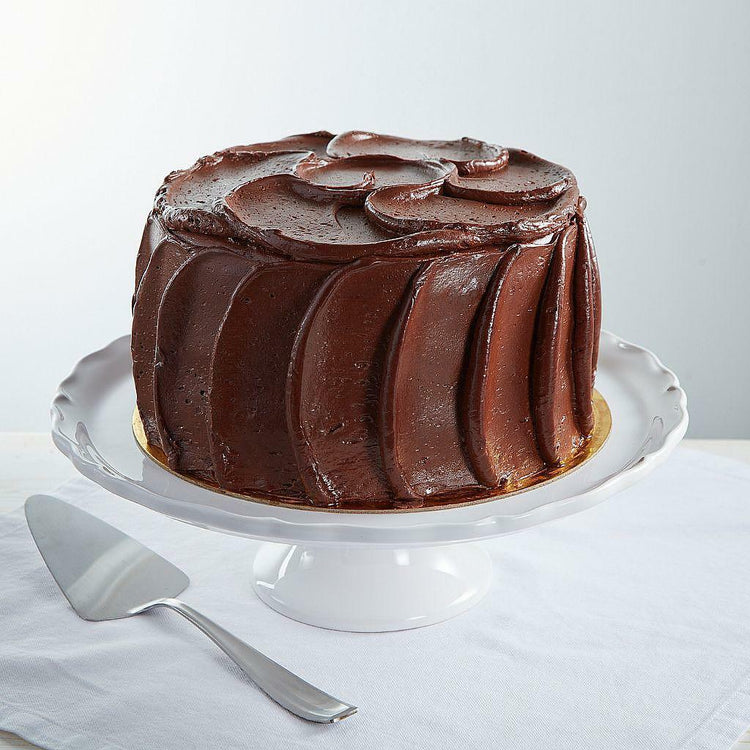 9-inch Old-Fashioned Diner chocolate cake on a white stand