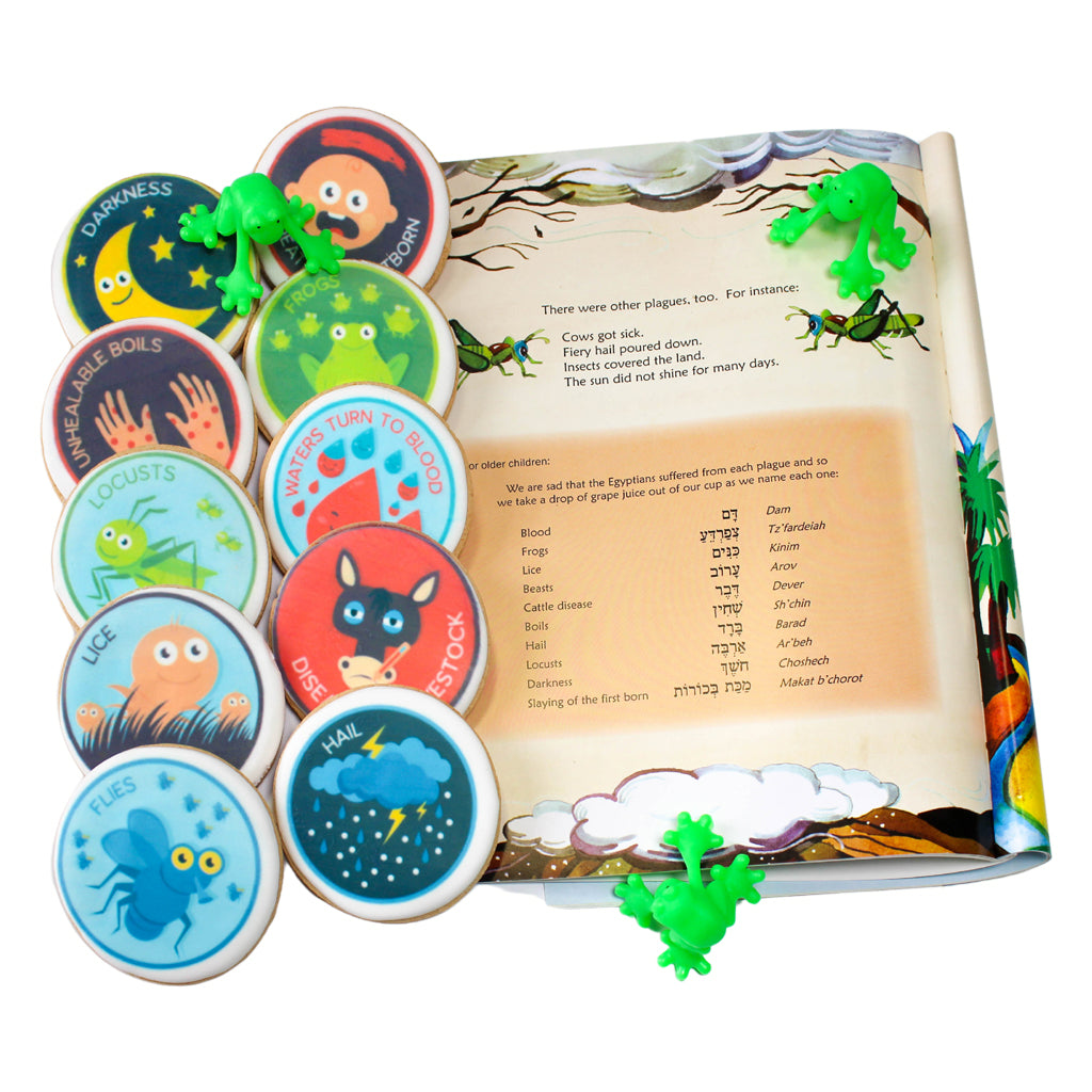 Ten Plagues GF cookie assortment with colorful themed icons