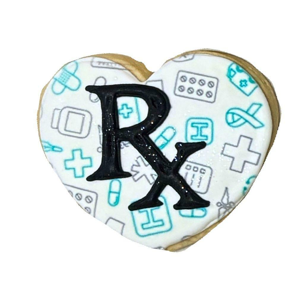 RX Heart cookie with medical symbol pattern