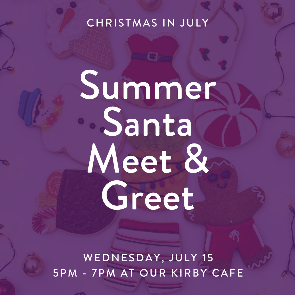 Summer Santa Meet & Greet with festive holiday cookies.