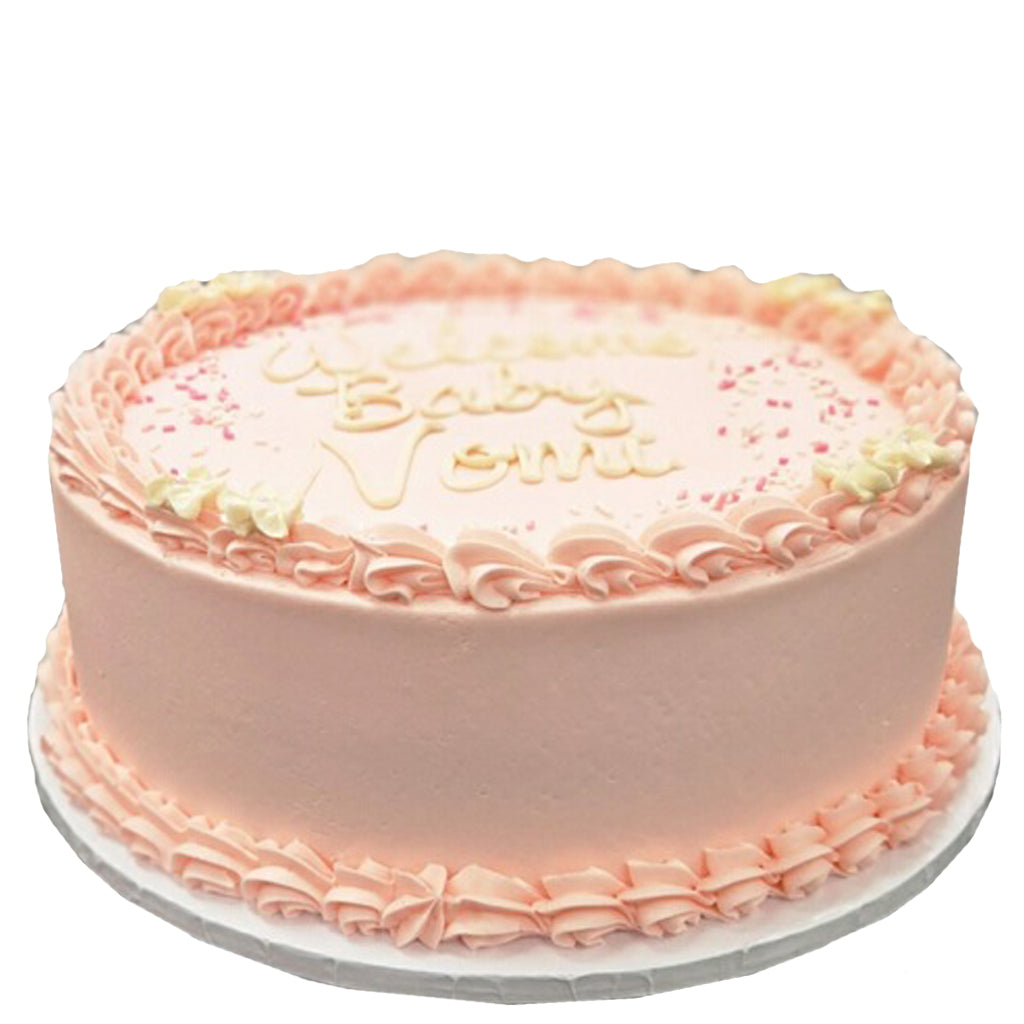 Strawberry Dream sheet cake with pink frosting and piped borders.