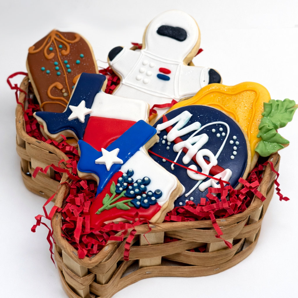 Texas Sweets Gift Box with decorated state and NASA cookies.