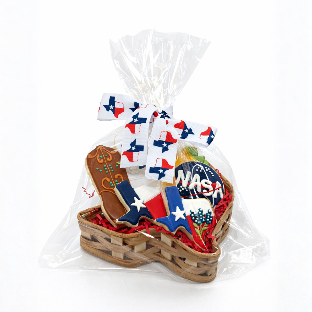 Texas Sweets Gift Box with iced cookies in a star-shaped basket