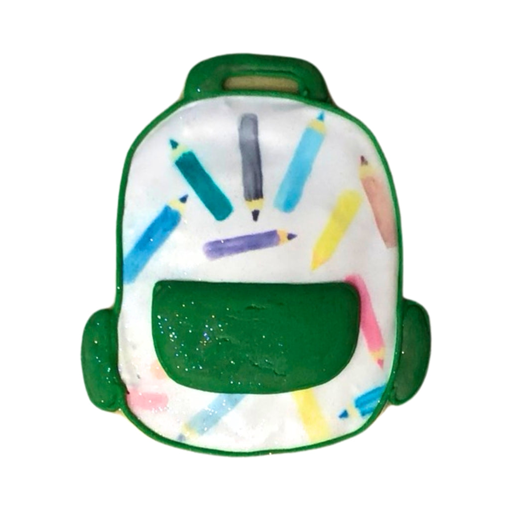 Back to school backpack cookie with colorful pencil print